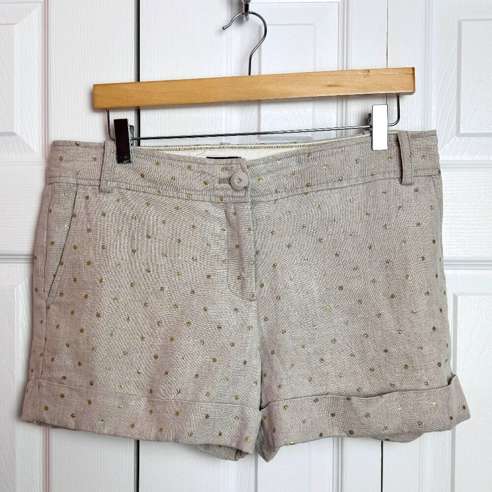 J. Crew Linen Metallic Gold Polka Dot City Fit Shorts